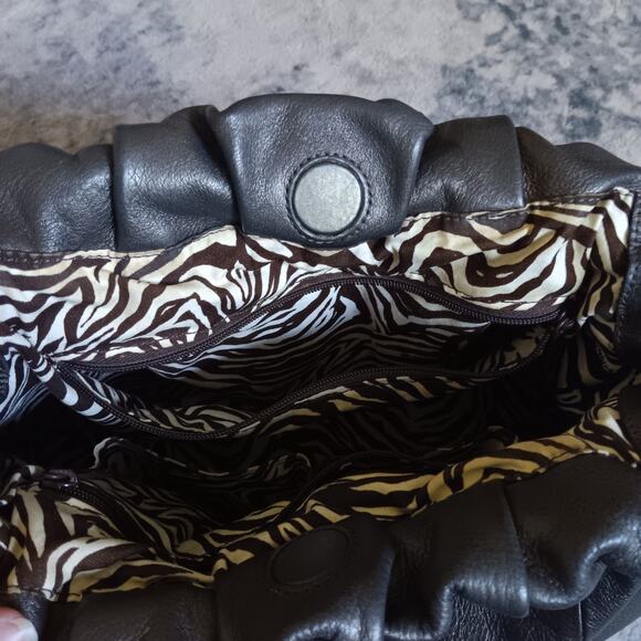 VTG Brighton Dark Gray Stud Leather Shoulder Hobo Bag W/Big Side Charm E736182 - Picture 11 of 12